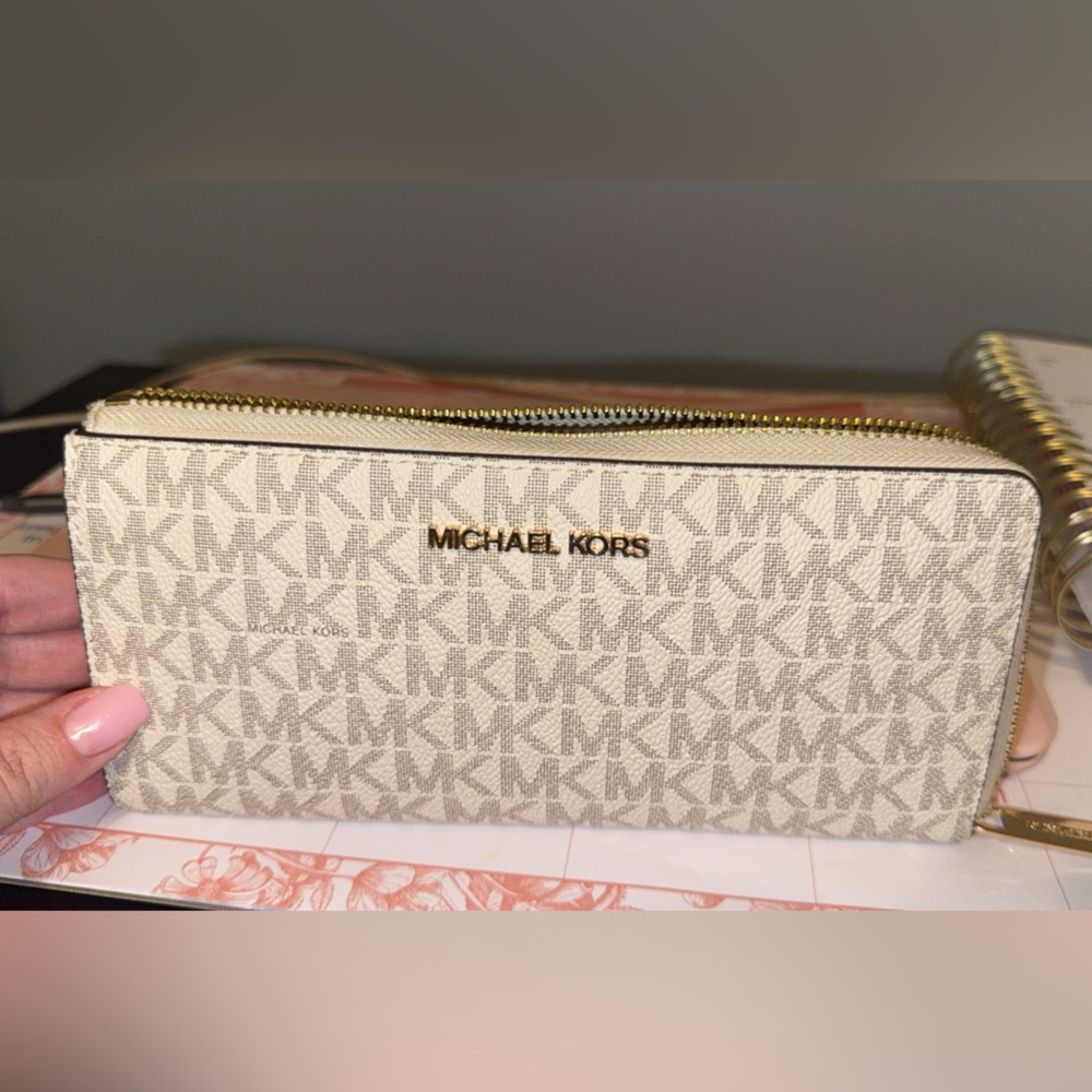 Michael Kors Beige Monogram Clutch